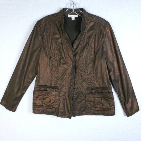 Coldwater Creek Metallic Bronze Jacket Blazer Snap Button Closure size 14P - Picture 2 of 16